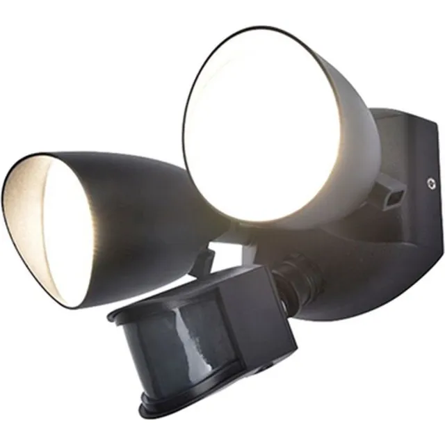 Lutec Shrimp - LED security wandlamp voor buiten - PIR bewegingssensor - Dag/nacht sensor - Premium aluminium - Tweekoppig - 1700Lm krachtig licht - 4000K helder wit licht - Mat zwart