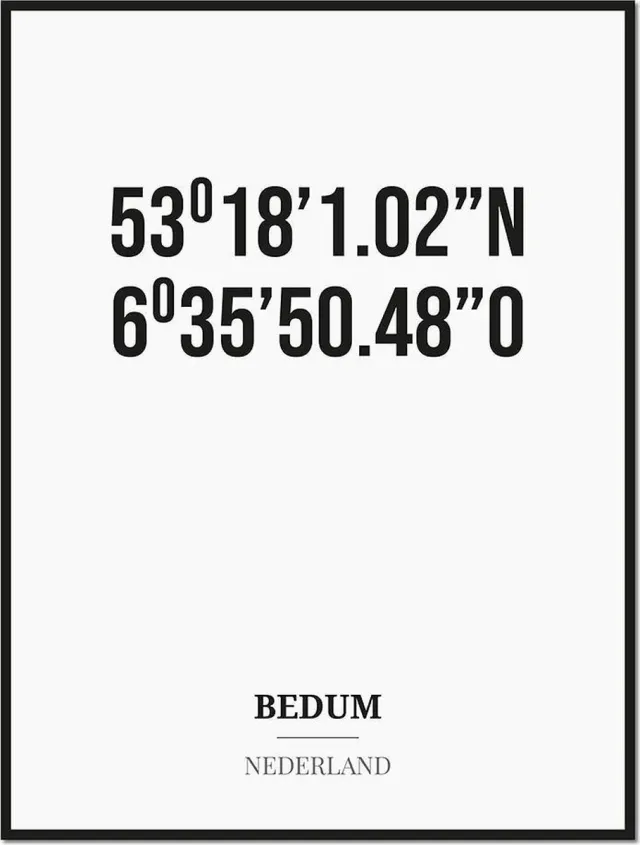 Studio216 Poster/kaart BEDUM met coördinaten zwart, wit