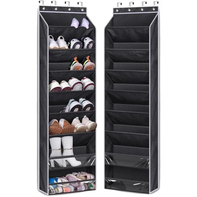 Unyqoos Ruime hangende schoenenorganizer voor over de deur met 8 planken Zwart