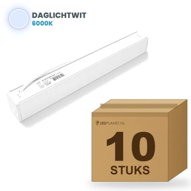 Tsong LED Lichtbalk Hangend 60 cm - 10 stuks - 2.160lm 18W - Daglichtwit 6000K - Wit - Koppelbaar - Incl. ophangset 1 m - 230V