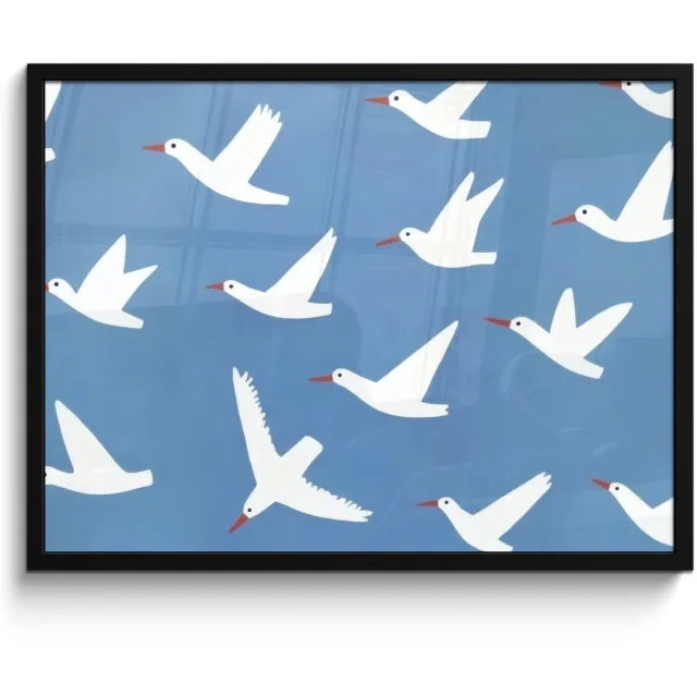 FrameYourWall Poster in lijst - Fotolijst 70x50 cm - Posters - Vogels - Wit - Patroon - Posterlijst zwart - Decoratie - Wanddecoratie woonkamer - Muurdecoratie slaapkamer Vogels - Patroon