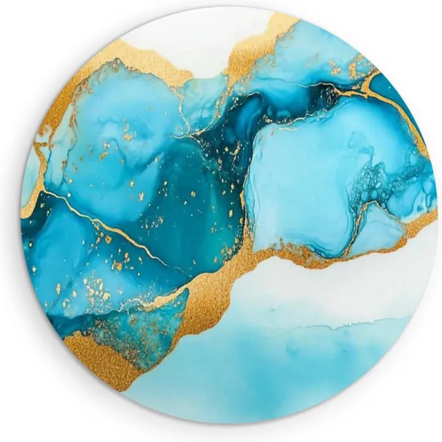 Saammp Muurcirkel Hout - Blauw marmer - Abstract kunstwerk - Ø 80 - Wandcirkel - Wanddecoratie Cirkel - Muurdecoratie Woonkamer - Slaapkamer decoratie - Rond Schilderij