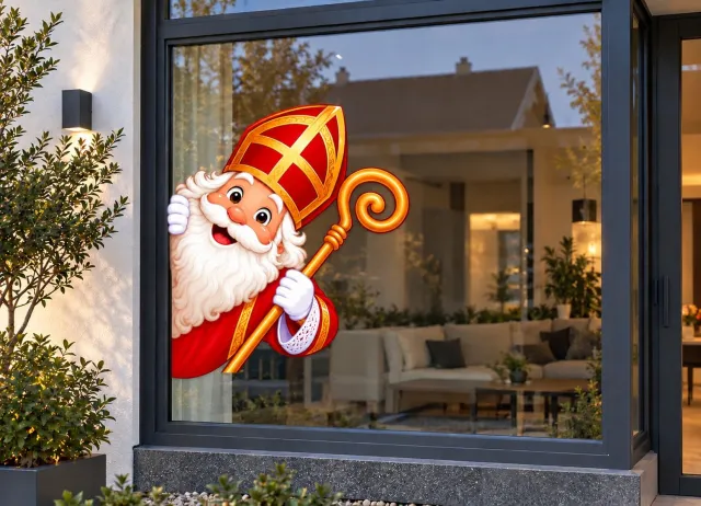De Stickerman Sinterklaas Raamsticker 50cm Breed Herbruikbaar Weerbestendig (V28) Multi