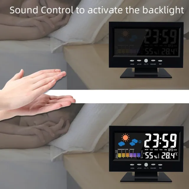DUOBAGMA Digitale Wandklok LED met Temperatuur & Vochtigheid Zwart