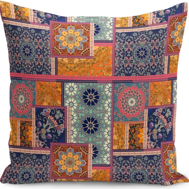 Kwube Kussenhoes 45x45 cm | Authentieke Kussenhoes Met Bloemen Patchwork Print | Kussensloop | Kussensloop Gooien | 45x45 cm | Decoratieve Kussenhoesjes | Decoratief Gooi Kussen | Met rits | Zonder Binnenkussen Kussenhoes | Voor Sierkussen Multi