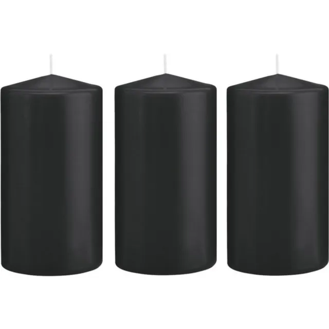 Trend Candles Cilinderkaars/stompkaars - 4x - zwart - 8 x 15 cm - 69 branduren - horeca kaarsen