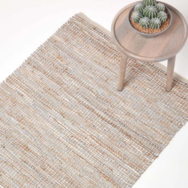 Homescapes Madras natuurtapijt – handgeweven tapijt van hennep en gerecycled leer, 150x240 cm Natuurlijk