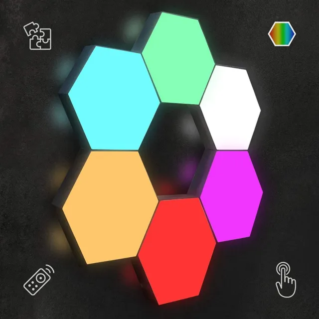 TULITE Hexagon Led Panelen - Touch & Afstandsbediening - Wandlamp - Tafellamp - RGB Led verlichting - Gaming - 6 stuks RGB - Afstandsbediening en aanraking bedienbaar