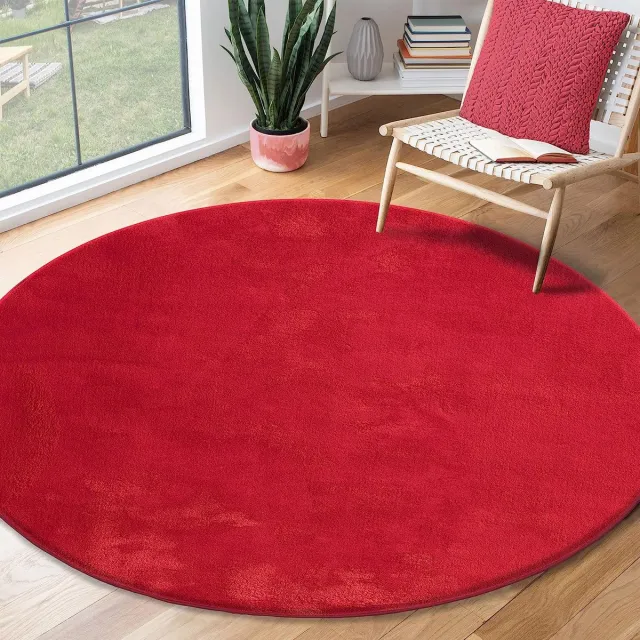 the carpet RELAX – Extra Zacht & Wasbaar Vloerkleed tot 30°C met Antislip Onderzijde – Fluweelachtige Structuur – Voor Slaapkamer of Woonkamer – Rood, rond 200 cm