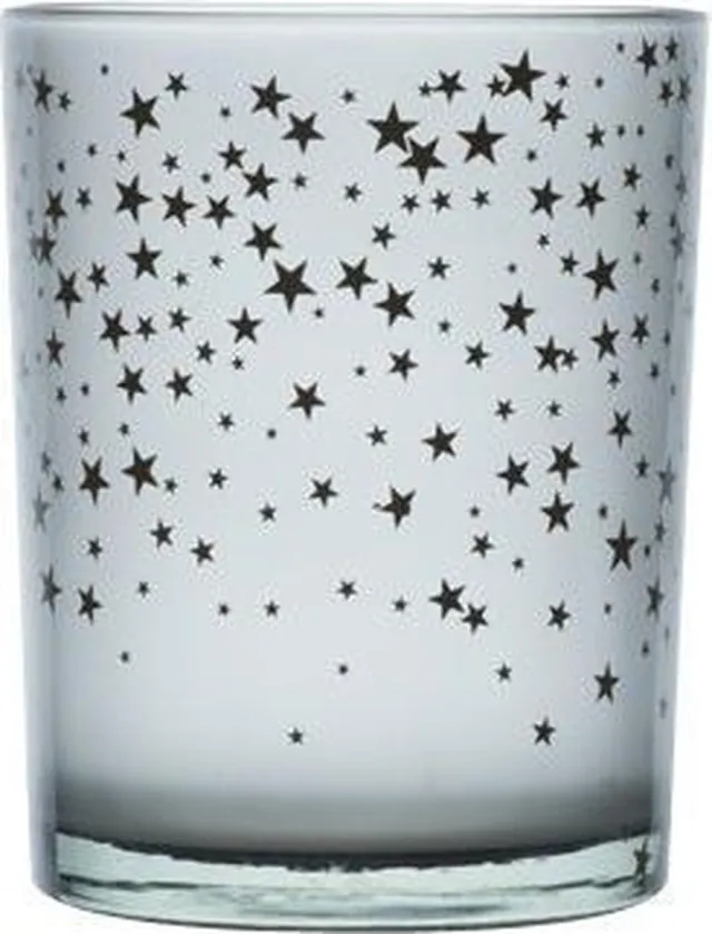 Cosy @ Home Theelichthouder Grijs Rond Glas B10 H12,5 Stars