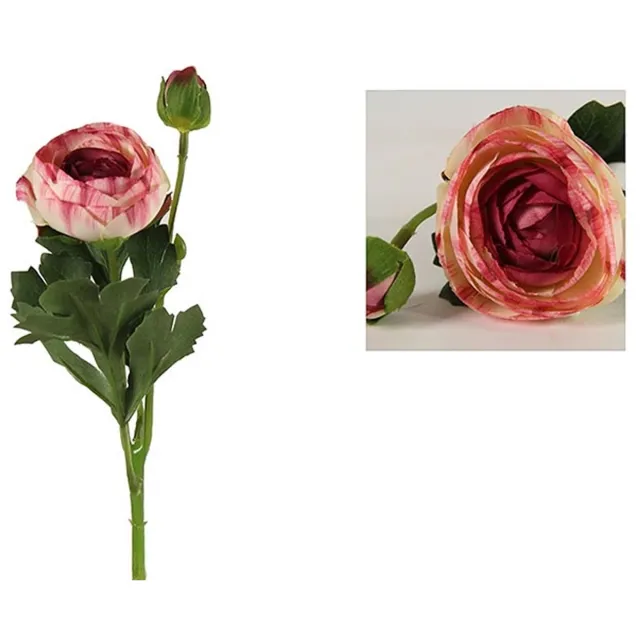 B-homedecoratie.be Kunst bloemetjes - Lente bloemen - Ranonkel Isolde fuchsia-L8cm B 8 cm - Hoogte 34CM - 4 stuks