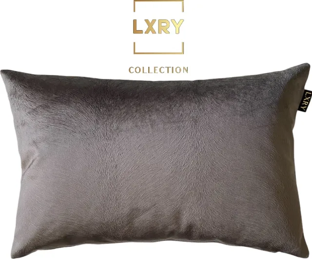 Zippi Design LXRY Zippi Design Monaco LXRY collectie - Velvet sierkussen donker antraciet met bont print - Luxe handgemaakte designkussen met eendenveren vulling - 40x60 cm bruin