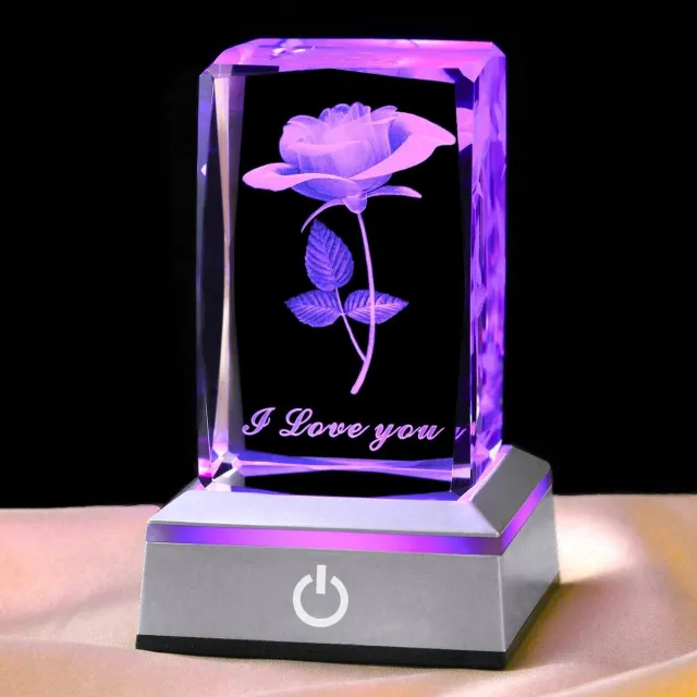 carmdering Kristall Nachtlicht - Ich Liebe Dich Deko Lampe - LED Tafellamp - 3D Lasergravure - Kleurveranderend Licht - Kristal - Duurzaam Design - Sfeerverlichting - 1 Stuk Wit