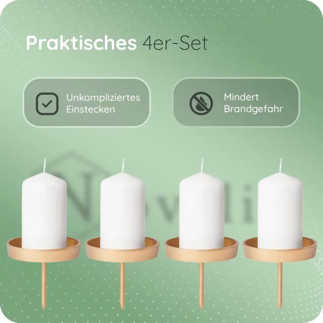 AMPW 4x kaarsenprikker plat 10cm goud aluminium kerstkrans kaarsenhouder kaarsenplaat om op te plakken ronde kaarsenpin adventskrans decoratie kaarsenhouder adventskrans advent kaarsenhouder