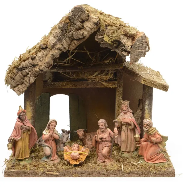 HHCP Kerststal met 8 figuren - 27x17x26cm multi