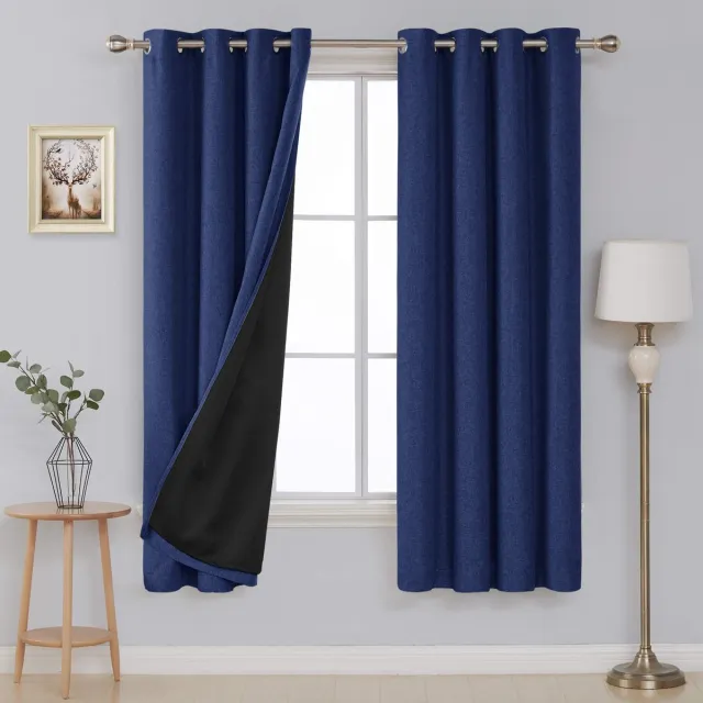 Ibenzoa Donkerblauwe linnenlook thermogordijnen met isolerende werking voor slaapkamer, 175x140 cm, set van 2