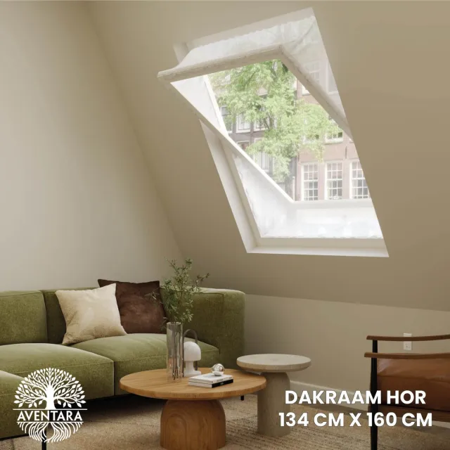 Aventara Dakraam Hor - 134 x 160 cm - Geschikt voor Velux: UK10 (GGL 810, u10) Fakro, Optilight: Maatcode FN Insect Raamhor - Insecten Plissé - Vliegenhor – Gaas - Inbouw Zonder boren wit 134 x 160