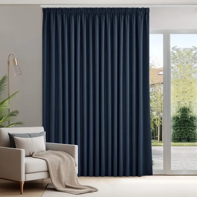 Famanu Warmtewerend gordijn in marineblauw, 300 x 220 cm, 1 stuk, verduisterend en geluidsisolerend, ideaal voor slaapkamers en woonkamers, eenvoudig te monteren met ringen of haken