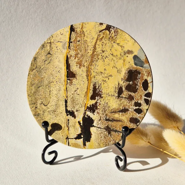 Moonlight Gemstones Picture Jasper Schijf op Metalen Standaard – ca. 10 cm #10 Meerkleurig