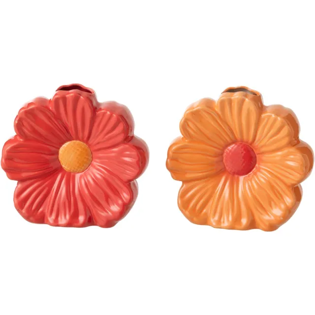 J-Line vaas Bloem - porselein - rood/oranje - small - set van 2