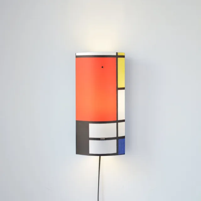Packlamp Wandlamp - Compositie met groot rood vlak - Mondriaan - 29 cm hoog - ø12cm - Inclusief Led lamp
