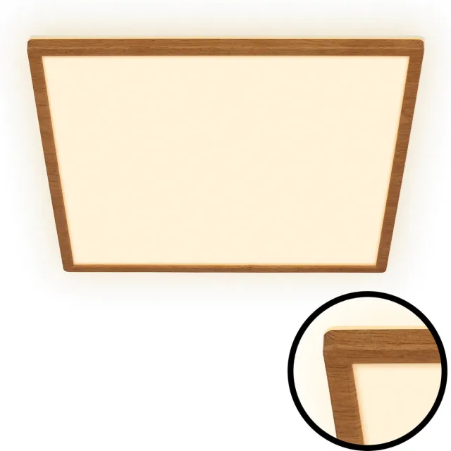 B.K.Licht BRILONER Tava Wood - LED Plafonniere met houtlook - plafondlamp met Indirect licht - warm wit licht - 42 x 42 x 3 cm - 22W bruin (hoekig)