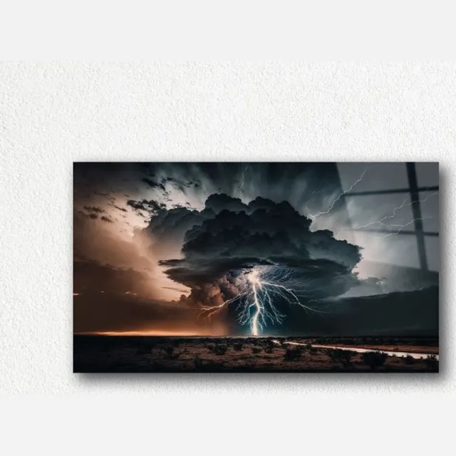 Myfinto Indoorart - Glasschilderij stormcel 90x60 CM - Afbeelding op plexiglas - Inclusief montagemateriaal zwart
