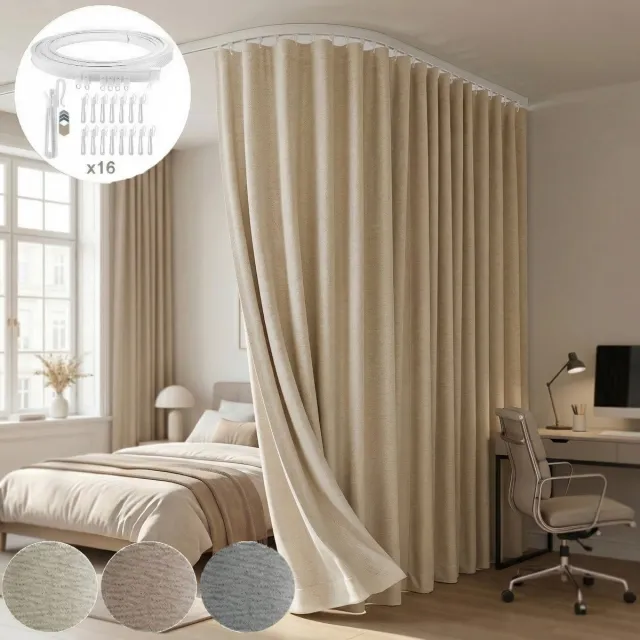 MUPOO Verduisterend Gordijn incl. Buigbare Rail - Kamerscherm - Privacy & Semi-Verduisterend - Premium Polyester - Privacy Ruimteverdeler -Slaapkamer & woonkamer -254x274cm - Beige - 1 Stuk