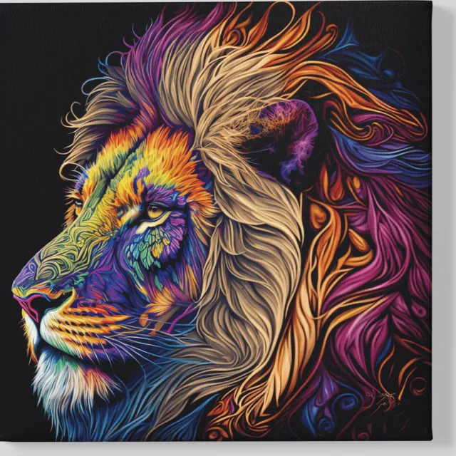 Trendex Global Vierkant Canvas Schilderij - Dierenkop - Leeuw - Kleurrijk - 60x60x2 cm