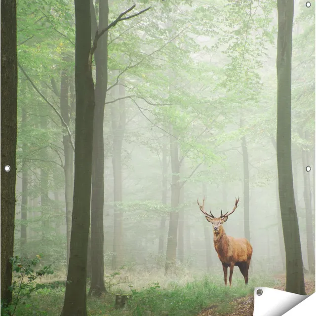 Gards Tuinposter Hert in Bos - 100x100 cm - Tuindoek - Tuindecoratie - Wanddecoratie buiten - Tuinschilderij Multikleur