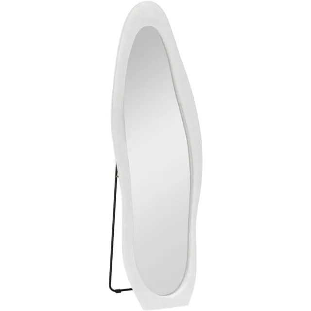 ZYLARO Passpiegels - Spiegel Over De Volledige Lengte - Golvende Vorm - 160 x 50 cm - Vrijstaand - Fluwelen Frame - Voor Slaapkamer En Woonkamer - Wit
