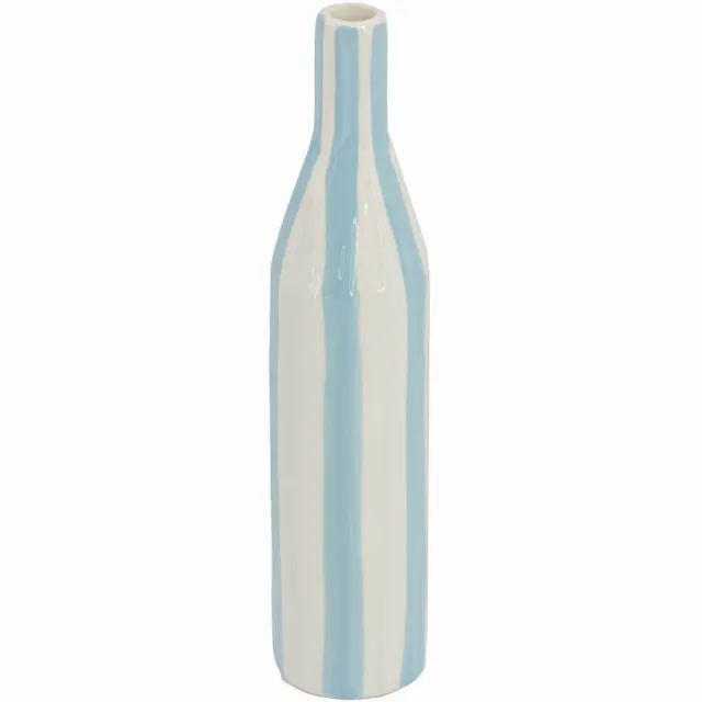Homebound by Kolony HomeBound by KY | Aardewerk vaas stripe light blue | vaas | 6,2x16,2x28,5cm Blauw