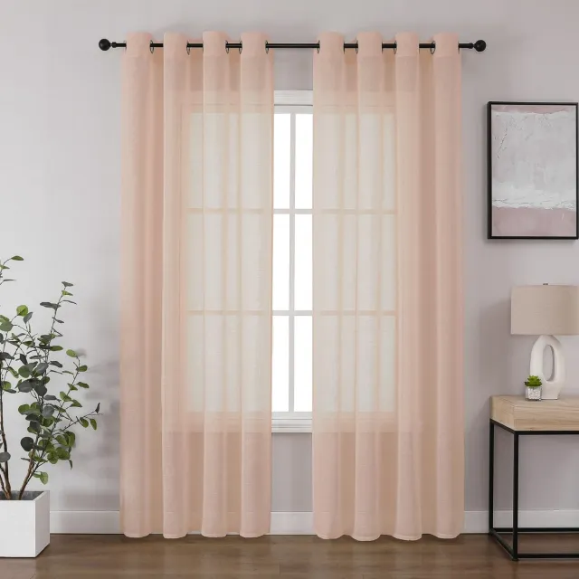 Ibenzoa Stijlvolle Linnenlook Voile Gordijnen Set voor Een Elegante en Privacyvriendelijke Woninginrichting babyroze