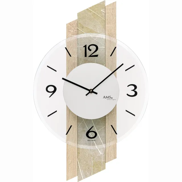 AMS wandklok 9665 Hout, Groen, Zwart en Wit