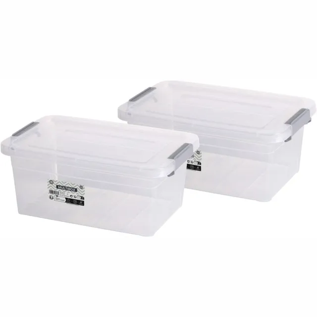 Urban Living Opberg box - 2x - 5,25 liter - 30 x 20 x 13 cm - deksel en clips - waterdicht - tuin/schuur/kast Grijs