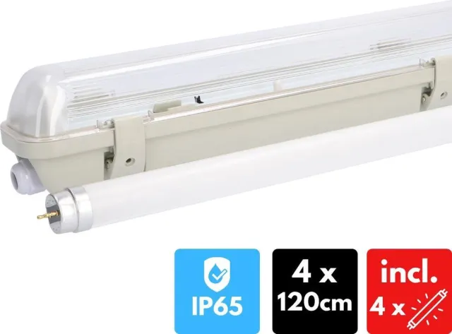 Proventa EcoPlus LED TL Balken 120 cm - Waterdichte Armatuur + LED buis - 4Pack - Tl-buizen - Tl-armaturen - Tl-verlichting Wit