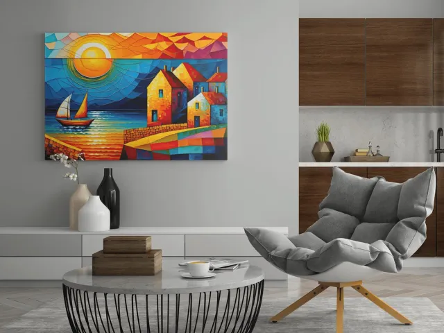 Trendex Global Canvas Schilderij - Kleurrijke Dorp - Wall Art - 60x40x2 cm