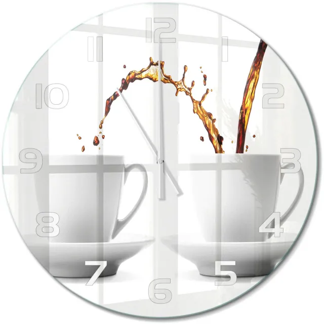 TULUP Wandklok - Lekkende koffie Gekleurde Glazen Klok - fi60 cm - Bruin Glazen Klok Met Print - Witte handen - Ronde Klok - Moderne Wandklok Glas - Wandklok Glas Decoratie