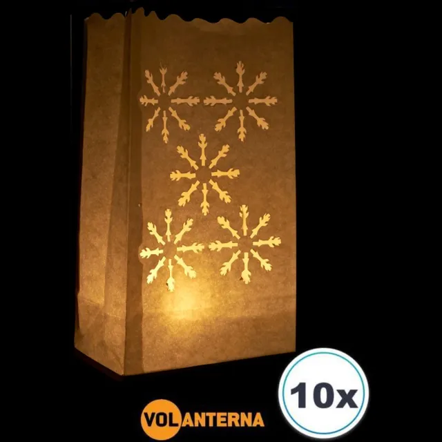 Volanterna 10 x Candle bag Kerst Sneeuwvlokken, papieren kaars houder, lichtzak, candlebags, sfeerlicht, bedrukt, theelicht, Volanterna® wit