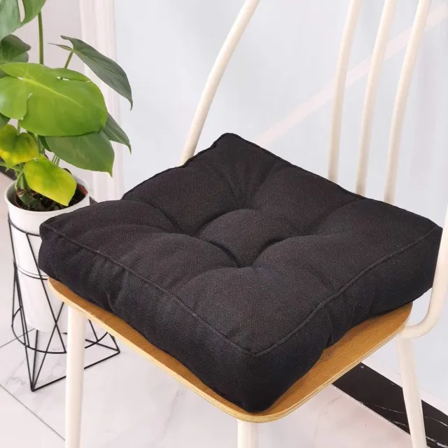 VHV Stoelkussen - Zitkussen - Tuinstoel Kussen - Vloerkussen - Katoen - Dik gevoerd - Voor binnen en buiten - Voor eetkamerstoelen - 45 x 45 x 10 cm - Zwart
