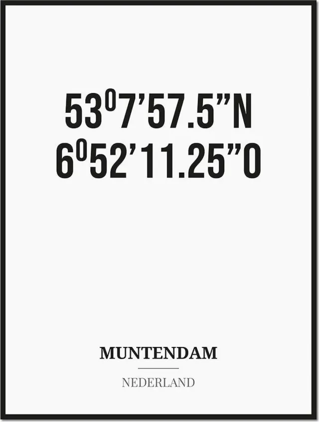 Studio216 Poster/kaart MUNTENDAM met coördinaten zwart, wit
