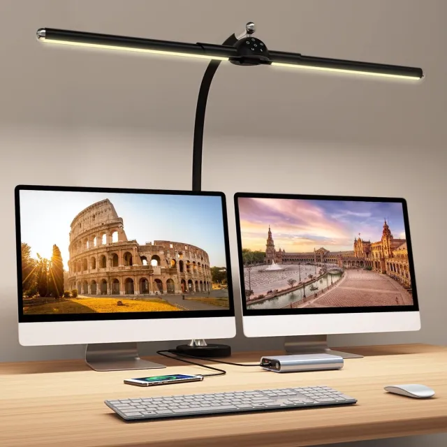 Ayangoods Dimbare Monitorlamp met Klembaar Ontwerp - Flexibele Arm - Energize jouw Werkplek - LED Bureaulamp voor Werkbanken - Oogvriendelijk Licht - Ruimtebesparend - Moderne Verlichting Zwart