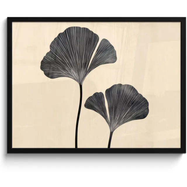 FrameYourWall Poster in lijst - Fotolijst 70x50 cm - Posters - Bladeren - Minimalistisch - Zwart - Posterlijst zwart - Decoratie - Wanddecoratie woonkamer - Muurdecoratie slaapkamer