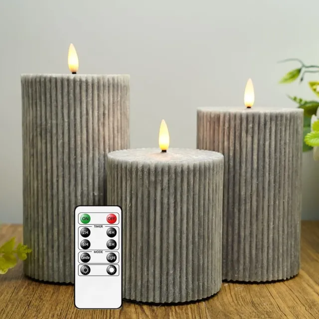 Moli Shop Denfone LED Kaarsen 3 stuks-Batterijkaarsen,batterijen Kaarsen met afstandsbediening en timer-Grijs Grijs-02