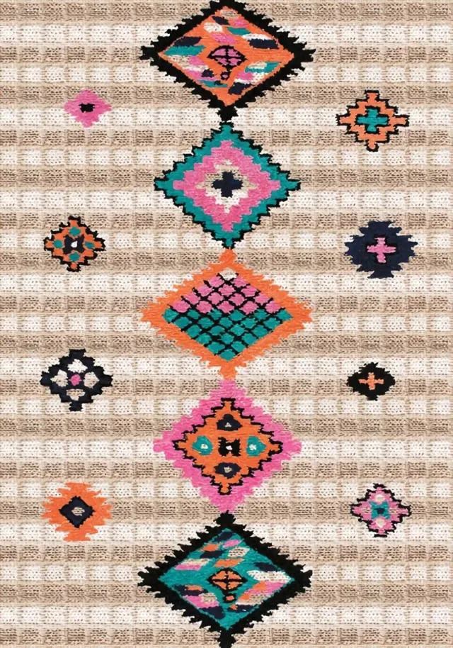 Merkador KLM-21022 - Kelim - Bedrukt tapijten op chenille stof - Vloerkleed - Wasbaar - Laagpolig - Antislip - 160x230 cm Creme