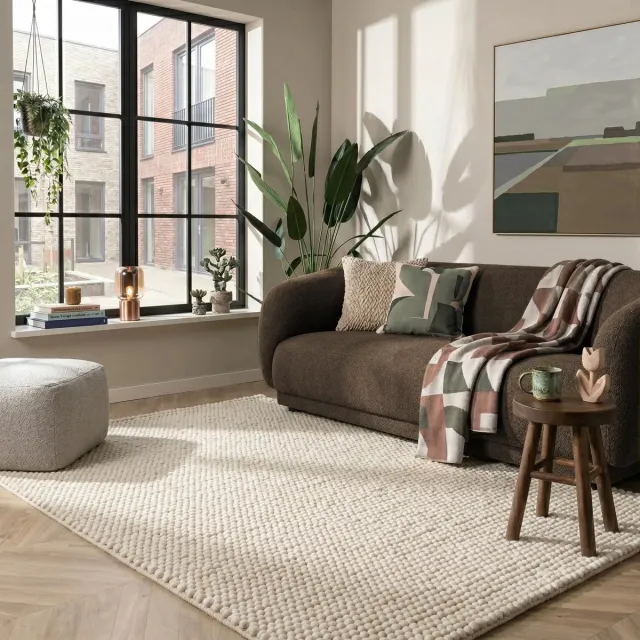 Art Weavers Wollen bolletjes vloerkleed - Ventura Crème - Wol Tapijt Woonkamer - 240x340 cm Creme