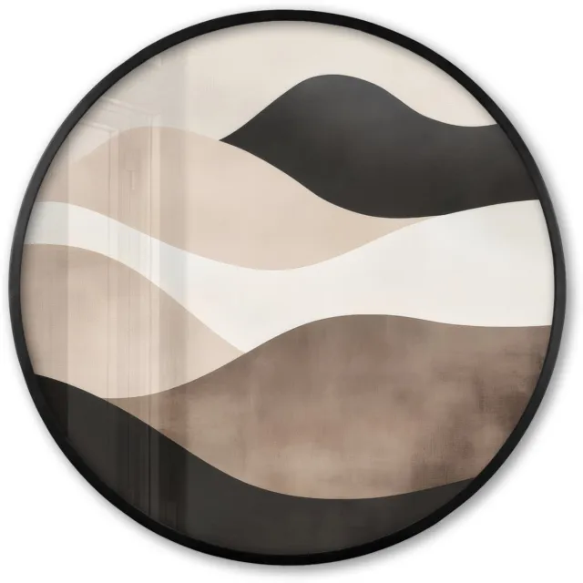FrameYourWall Poster in lijst Rond - Fotolijst 80x80 cm - Posters - Abstract - Landschap - Golven - Crèmekleur - Ronde posterlijst zwart - Decoratie - Wanddecoratie woonkamer - Muurdecoratie slaapkamer Golven - Abstract - Crèmekleur