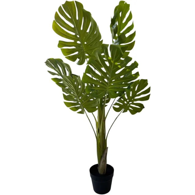 HEM Monstera Kunstplant 110 cm – 9 Bladeren + Nieuw Uitloper – Zwarte Pot Ø17 cm – Groene Kamerplant – Onderhoudsvrij