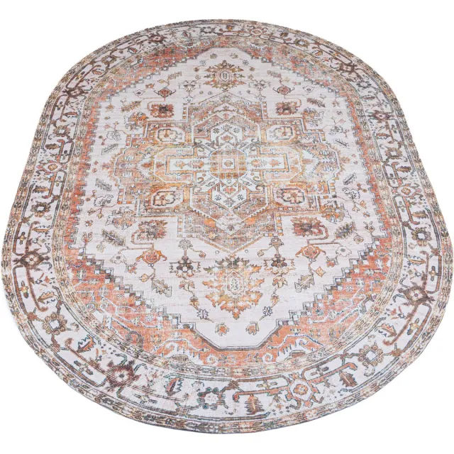 Veer Carpets Vloerkleed Nora Bruin - Ovaal 200 x 290 cm - Vintage Design Ovaal Vloerkleed met Klassiek Perzisch Dessin