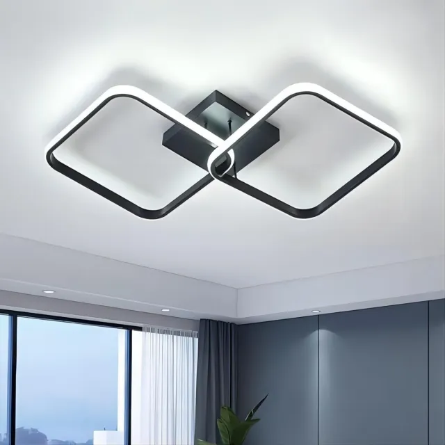 Goeco Plafondlamp - 59cm - Groot - LED - Dubbele Rechthoek Acryl Plafondlamp - 42W - 6500K -Wit Zwart